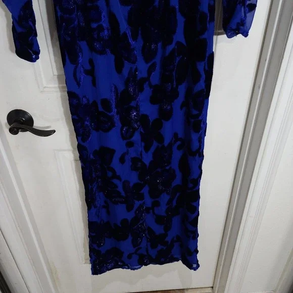 House of Harlow Revolve Womens Dress Ivan Blue Velour Burnout Ruffle Slit Sz XXS - Picture 13 of 15